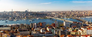 Panoramic view from Galata Tower on Istanbul bridges and the Golden Horn clipart