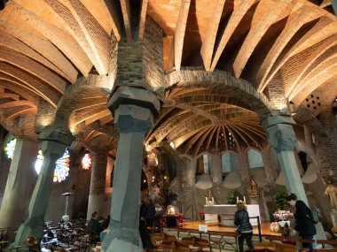 Santa Coloma de Cervello, Spain - December 30, 2022: Interior of crypt in colony of Guell, located in suburbs of Barcelona clipart