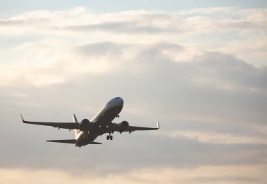 BARCELONA, SPAIN - JANUARY 26, 2020: Boeing 737 with EI-DWD registration, Ryanair Airlines, getting take off the runway at El Prat Airport BCN clipart