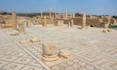 Ruins of ancient Roman bathing-place thermes on territory of antic city of Sufetula in area of modern Tunisia. Half-destroyed buildings from time of Roman Empire, Subaytilah Grand Baths clipart