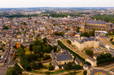 Picturesque summer view from drone of French town of Bourges with Saint-Etienne de Bourges Cathedral, Cher department.. clipart