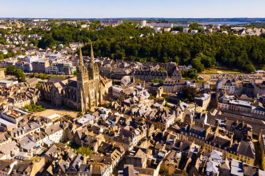 Aerial view of Quimper town and gothic Cathedral of Saint Corentin, France clipart