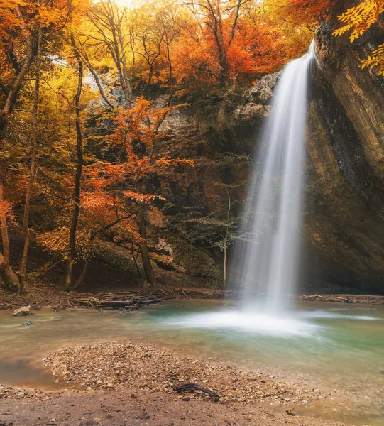 Autumn Waterfall Rill Flow Nature Composition — Stock Photo, Image