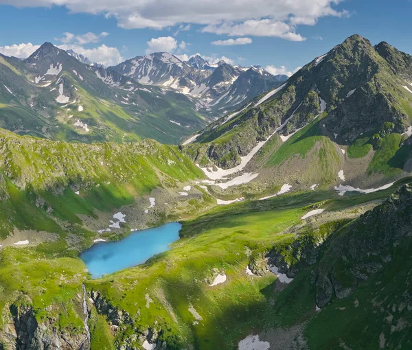 Aerial Beautiful Summer Panorama Landscape Caucasus Mountain Skazka Caucasus Lake — Stock Photo, Image
