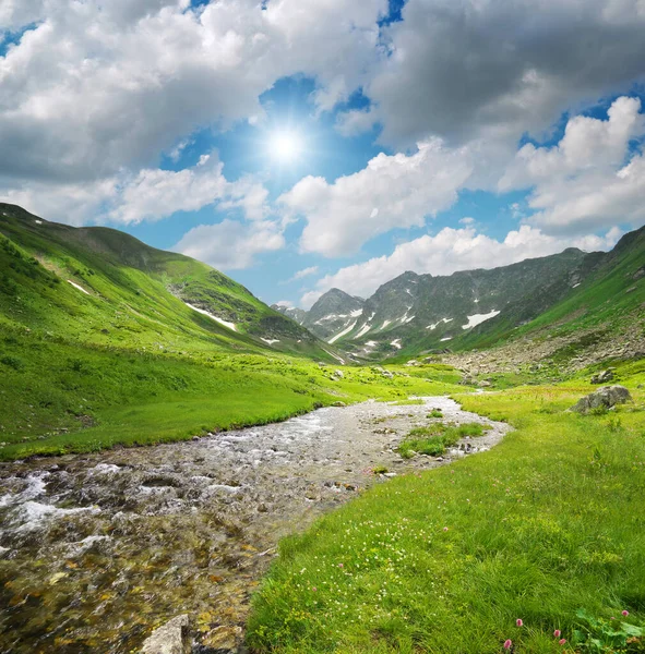 River Panorama Mountain Valley Nature Panorama Landscape — Stock Photo, Image