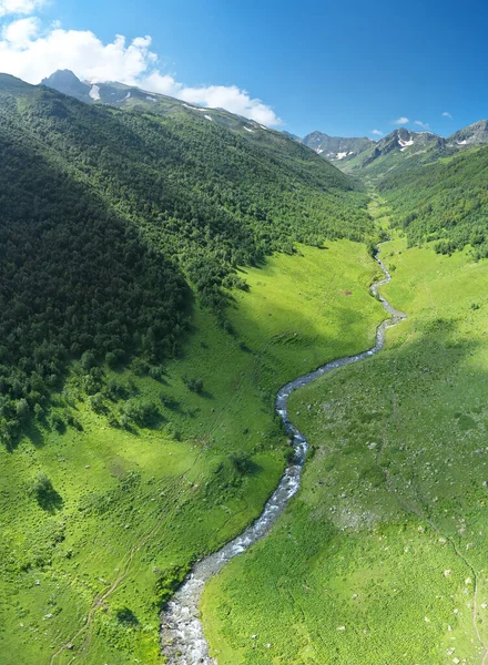 山の谷の春の川 自然の構成 — ストック写真
