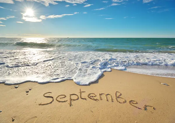 September Word Sea Sand Nature Cpmposition Stock Picture
