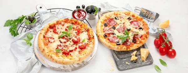Freshly Baked Pizza Dark Background Tasty Homemade Food Concept — Photo