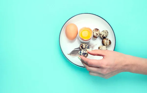 Яйца Здоровое Питание Цветном Фоне Вид Сверху — стоковое фото
