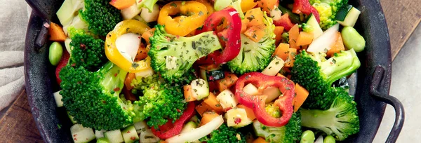 Vegetariano Salteado Concepto Comida Vegana Panorama Pancarta Espacio Para Copiar — Foto de Stock