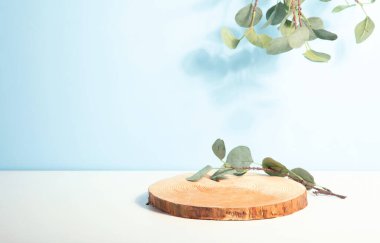 Konsept sahne gösterisi, ürün, promosyon satışı, sunum, güzellik kozmetiği. Tahta stüdyo boş..