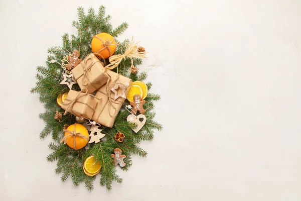 Weihnachten Umweltfreundliche Dekoration Weihnachts Und Neujahrsferien Konzept Draufsicht Kopierraum — Stockfoto