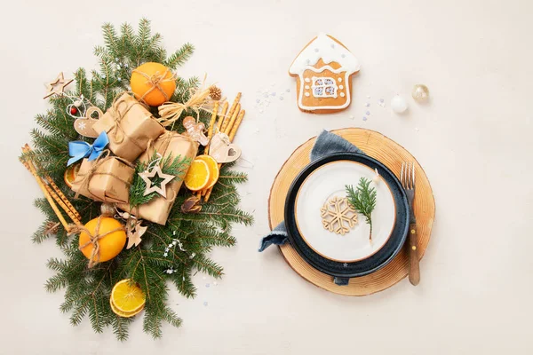Jul Miljövänliga Dukning Noll Avfall Jul Och Nyår Semester Koncept — Stockfoto