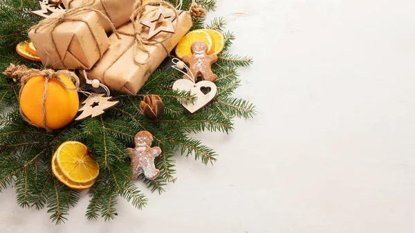 Kerst Eco Vriendelijke Decoratie Kerstmis New Yer Vakantie Concept Kopieerruimte — Stockfoto