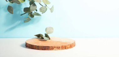 Konsept sahne gösterisi, ürün, promosyon satışı, sunum, güzellik kozmetiği. Tahta stüdyo boş..