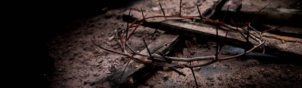 Jesus Christ Hammer Bloody Nails Crown Thorns Dark Background Easter — Stock Photo, Image