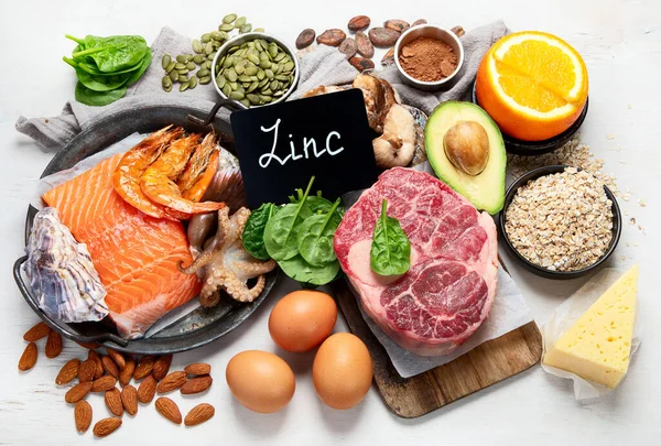 Foods High Zinc Lowers Cholesterol Reproduce Health Boosts Immune System — Stock Photo, Image