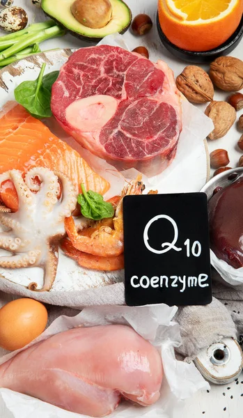 Composition Food Contains Coenzyme Q10 Antioxidant Produce Energy Cell Products — Fotografia de Stock