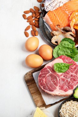 Foods High in Zinc for lowers cholesterol; reproduce health, boosts immune system. Healthy diet concept. Top view. Copy space.
