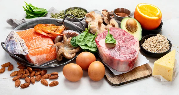 Lebensmittel Mit Hohem Zinkgehalt Senken Den Cholesterinspiegel Reproduzieren Die Gesundheit — Stockfoto