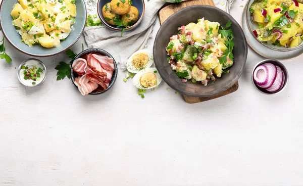 Set Different Potato Salads Traditional German American Cuisine Top View — Stock Photo, Image