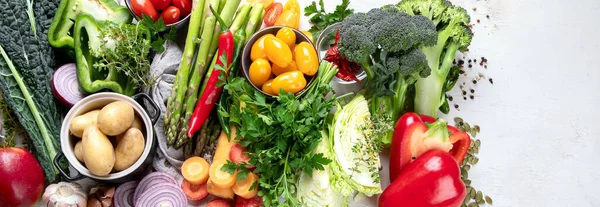 Gezond Voedsel Schoon Eten Selectie Fruit Groente Zaden Superfood Granen — Stockfoto