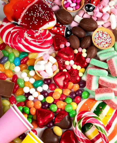 Assortment Colorful Candy White Background Top View — Stock Photo, Image