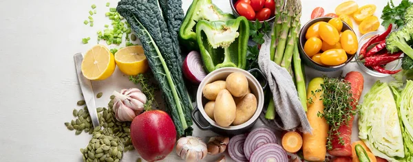 Gezond Voedsel Schoon Eten Selectie Fruit Groente Zaden Superfood Granen — Stockfoto