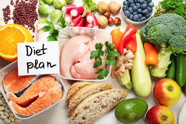 Dieta Echilibrată Fond Alimentar Nutriție Concept Mâncare Curată Planul Dieta — Fotografie, imagine de stoc