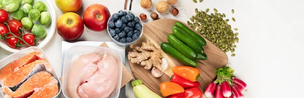 Kiegyensúlyozott Étrend Háttér Táplálkozás Tiszta Étel Koncepció Táplálkozási Terv Vitaminokkal — Stock Fotó