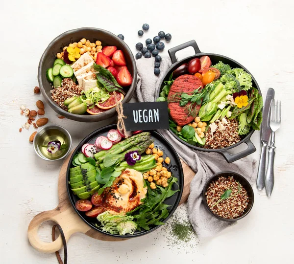 Healthy Vegetarian Vegan Salads Buddha Bowls Vitamins Antioxidants Protein Light — Stock Photo, Image
