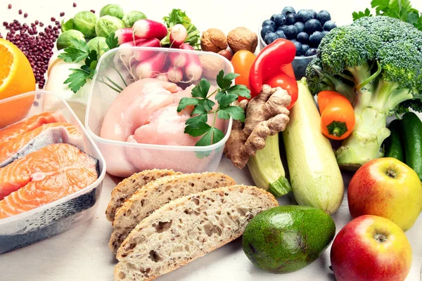 Dieta Echilibrată Fond Alimentar Nutriție Concept Mâncare Curată Planul Dieta — Fotografie, imagine de stoc
