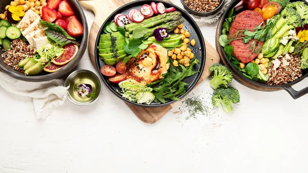 Salate Vegetariene Vegane Sănătoase Bowls Buddha Vitamine Antioxidanți Proteine Fundal — Fotografie, imagine de stoc