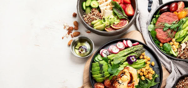 Gezonde Vegetarische Veganistische Salades Boeddha Schalen Met Vitaminen Antioxidanten Eiwitten — Stockfoto