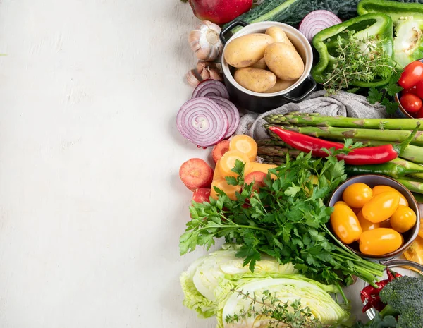 Здоровое Питание Чистый Выбор Еды Фрукты Овощи Семена Суперпродукты Хлопья — стоковое фото