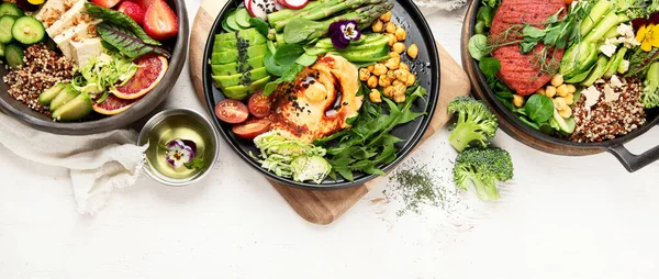 Gezonde Vegetarische Veganistische Salades Boeddha Schalen Met Vitaminen Antioxidanten Eiwitten — Stockfoto