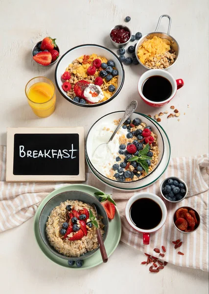 Masa Pentru Micul Dejun Mic Dejun Sănătos Sau Set Brunch — Fotografie, imagine de stoc
