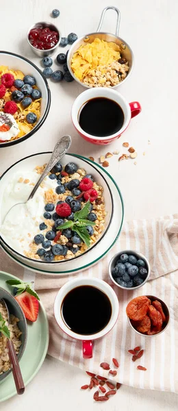 Breakfast Food Table Healthy Breakfast Brunch Set Meal Variety Granola — Stock Photo, Image