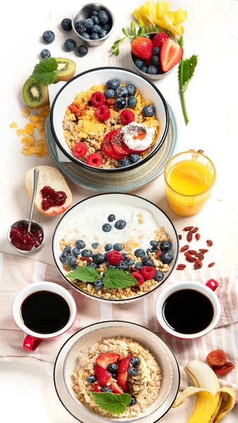Breakfast Food Table Healthy Breakfast Brunch Set Meal Variety Granola — Stock Photo, Image