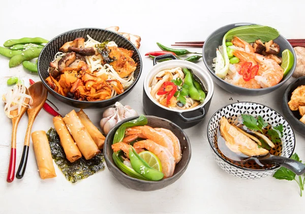 Assorted Chinese Food Set Chinese Noodles Fried Rice Dumplings Peking — Stock Photo, Image