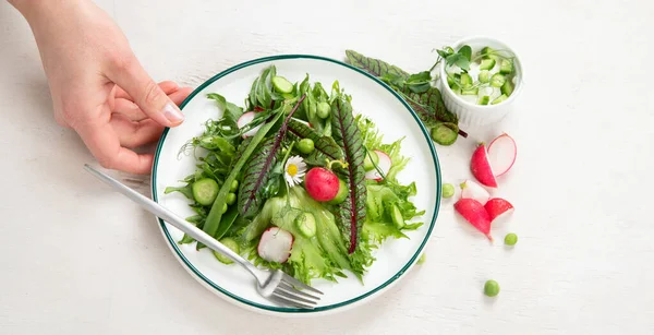 Vitamin Spring Salad Salad Fresh Vegetables Herbs Concept Healthy Eating — Stock Photo, Image