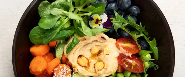 Veganes Gericht Gesunde Ernährung Auf Weißem Hintergrund Draufsicht Panorama Banner — Stockfoto