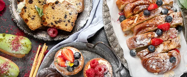 Desserttisch Vorhanden Draufsicht Sommerkuchen — Stockfoto