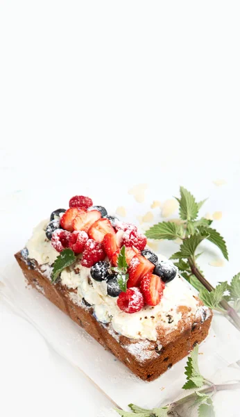 Dessert Table Top View Summer Cake Berries Healthy Dessert Concept — Stock Photo, Image