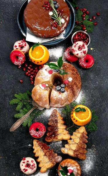 Table Dessert Noël Avec Des Bonbons Des Décorations Vacances Vue — Photo