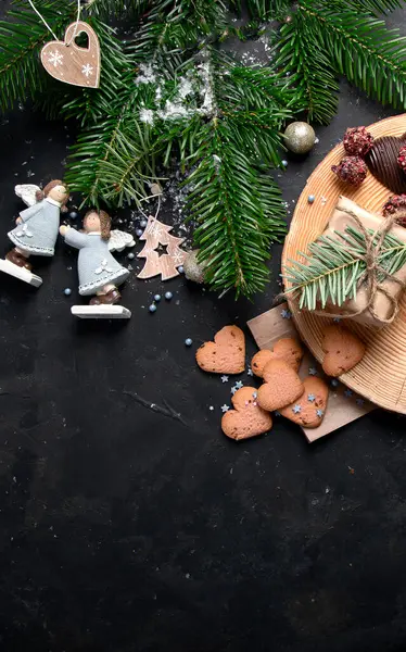 Galletas Mezcla Navidad Chocolate Tradicional Navidad Panes Jengibre Con Decoración — Foto de Stock