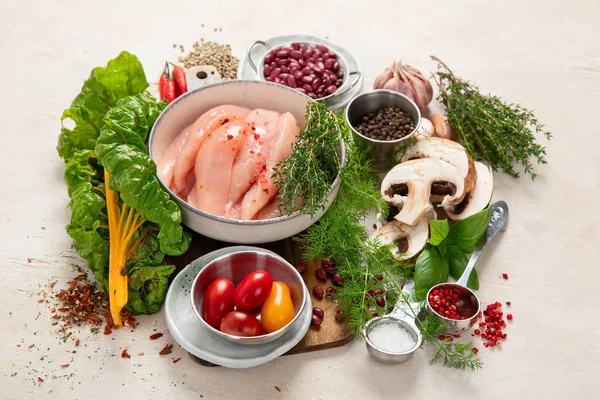 Zdravá Výživa Pozadí Potravinových Surovin Horní Pohled Kopírovací Prostor — Stock fotografie