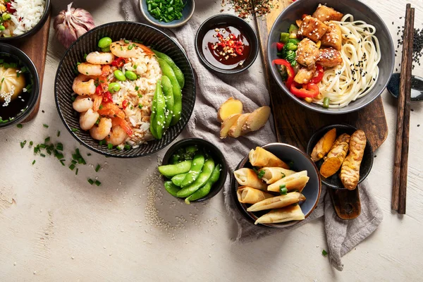 Sortiment Traditionella Asiatiska Rätter Asiatiskt Matkoncept Ovanifrån — Stockfoto
