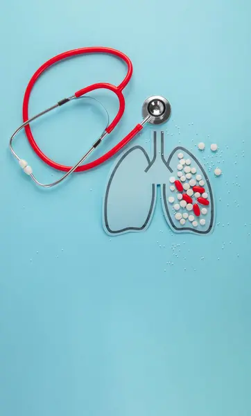 Plicní Papír Dekorativní Model Lékařským Stetoskopem Modrém Pozadí Světová Tuberkulóza — Stock fotografie