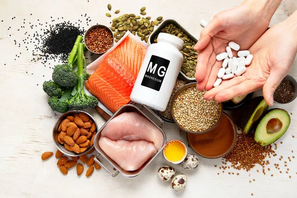 Foods Containing Natural Magnesium Healthy Food Concept Top View — Stock Photo, Image